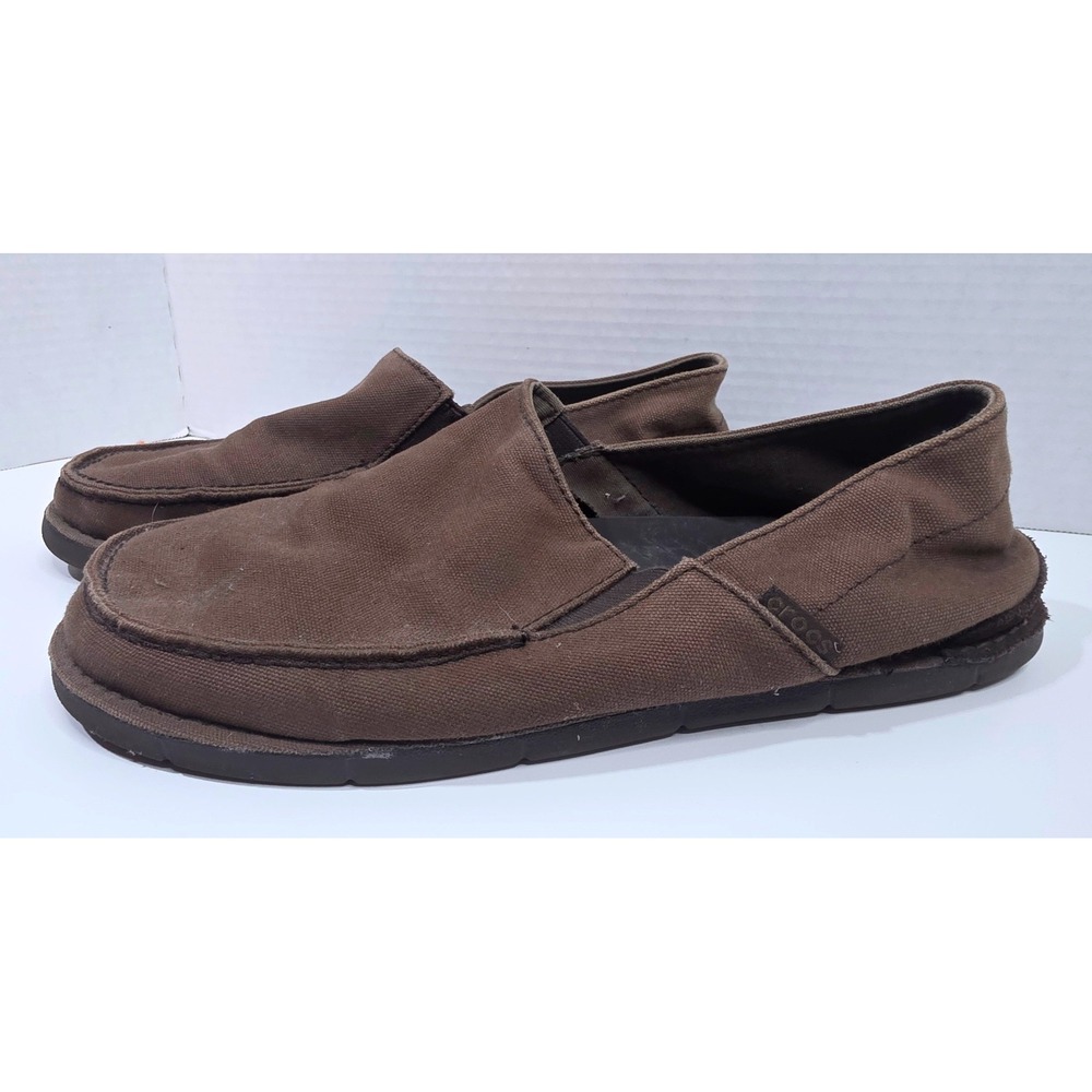 Crocs Santa Cruz Mens Brown Canvas Slip On Loafers Shoes 201235 Size 10